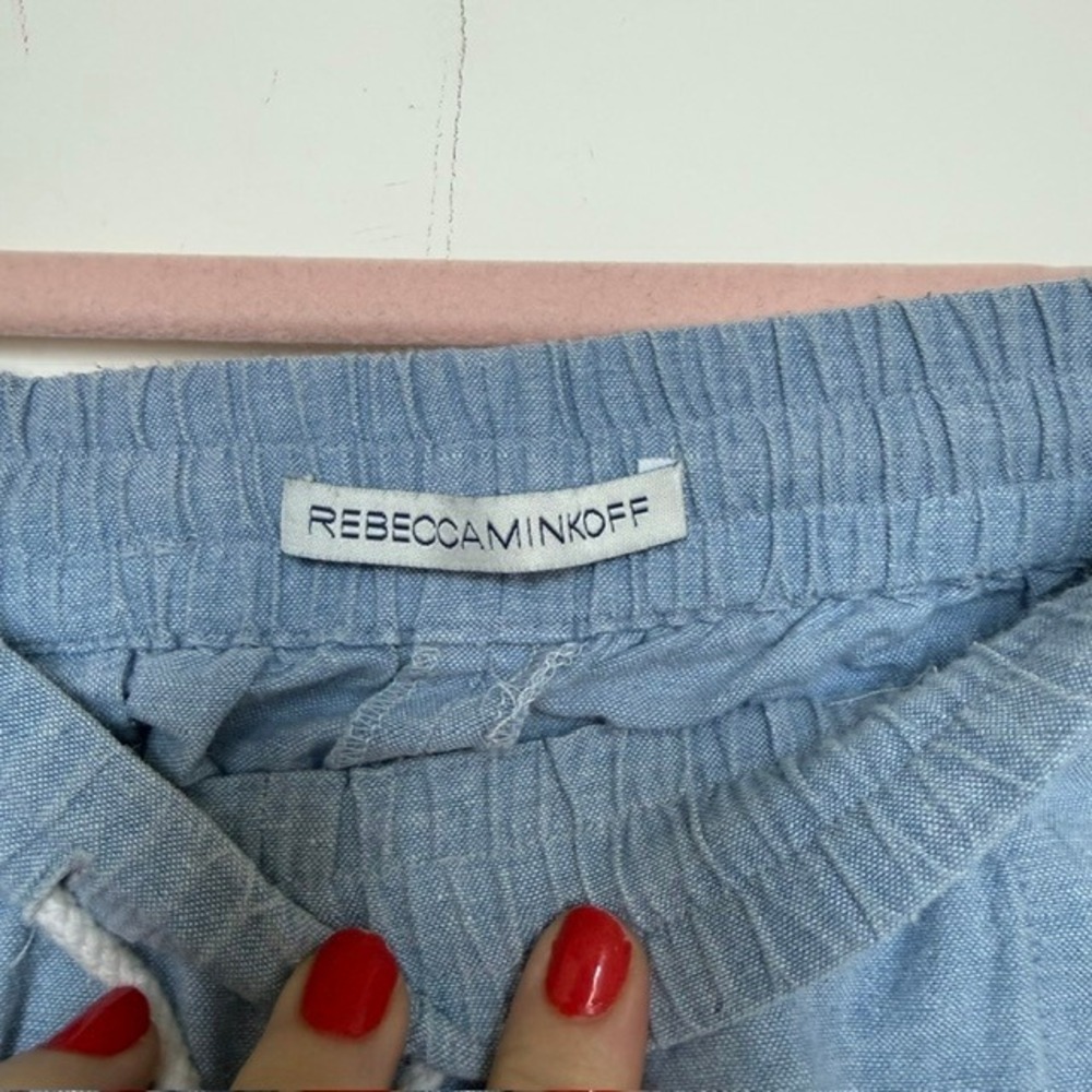 Rebecca Minkoff Chambray Drawstring Shorts with Pom Trim | Denim Shorts | S/M - Picture 7 of 8